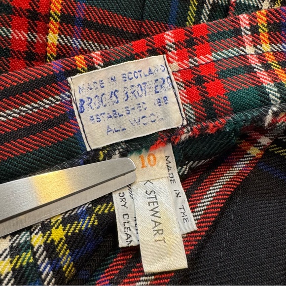Brooks Brothers Vintage Black Stewart Wool Tartan Plaid Midi Kilt Skirt Academia - Picture 8 of 11